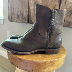 LUCCHESE Brown Leather Chelsea Boots Women's SIZE 6.5 Side Zip MADE IN USA